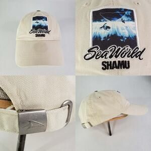Vintage Sea World Shamu Hat Cap Snap Back 90s Khaki Tan Embroidered
